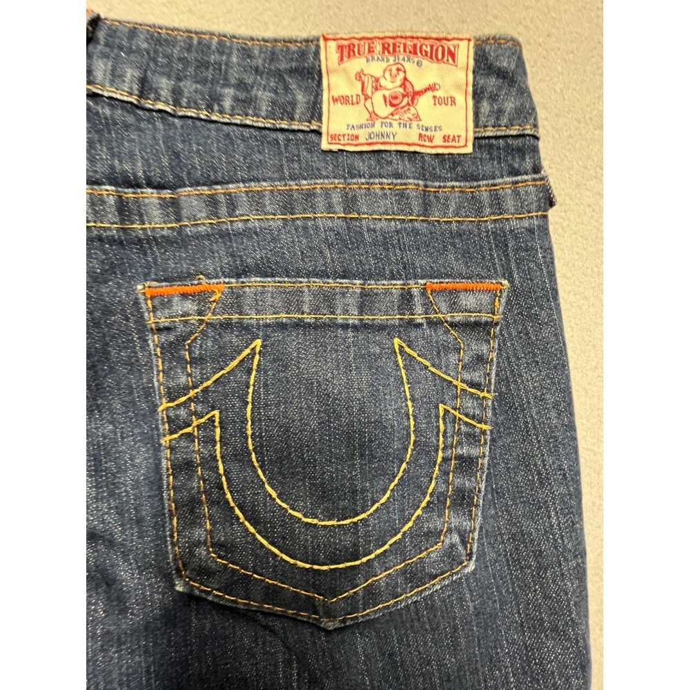 True Religion Johnny Womens Dark Wash Straight Leg Contrast Stitch Jeans L 30x30
